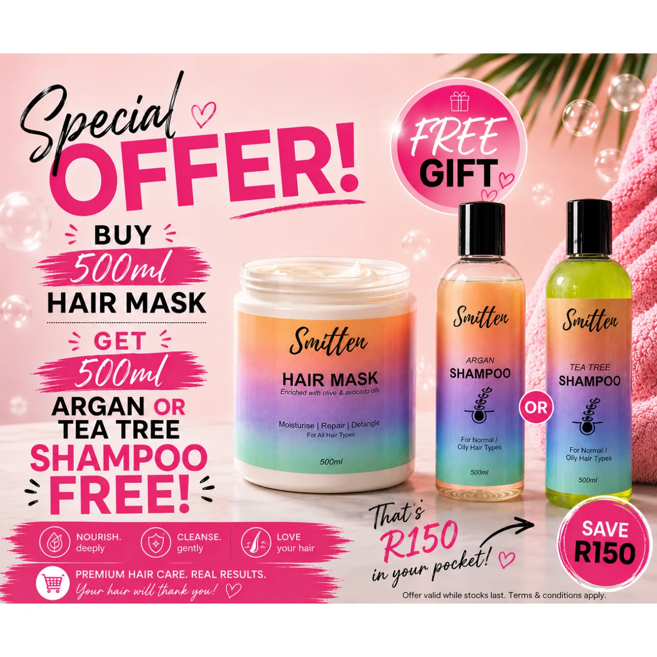 Hair Mask 500ml - Deep Conditioning get a FREE 500ml Shampoo